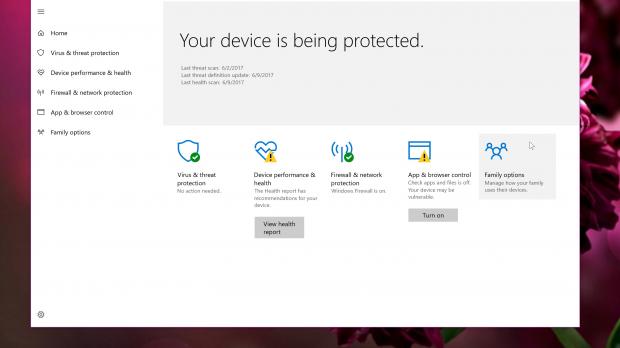Windows Defender Security Center in Windows 10