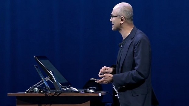 Satya Nadella presenting the iPhone Pro