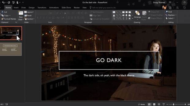 PowerPoint with a dark theme