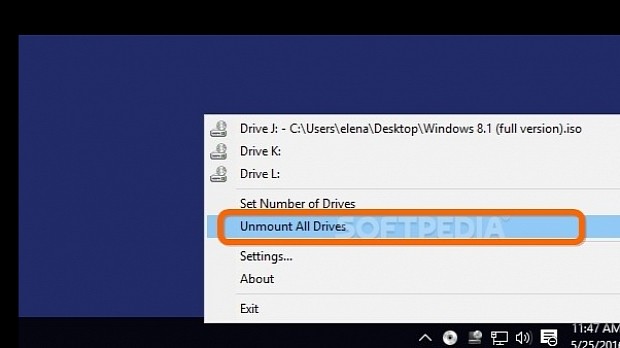 Right-click the systray icon of Virtual CloneDrive and click Settings