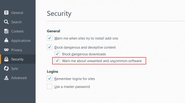 New Firefox 48 security section