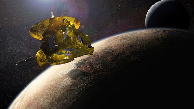 Artist's rendering of New Horizons' flyby of the Pluto system