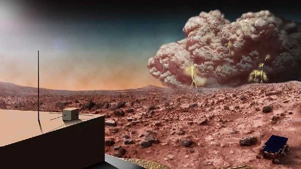 Artist's rendering of a dust storm on Mars