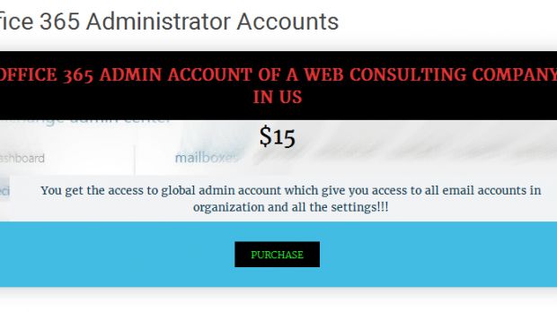 OHL listing for Office 365 global admin account