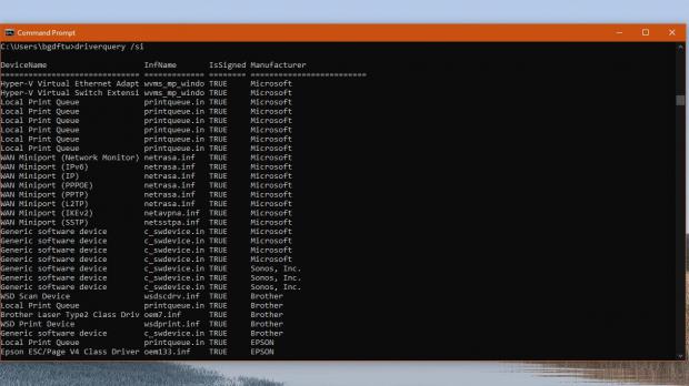install display driver windows 10 command line