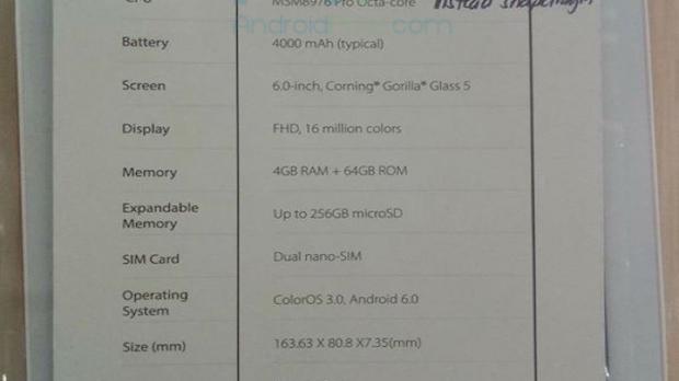 Oppo F3 Plus leaked specs