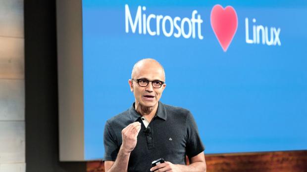 CEO Satya Nadella discussing how Microsoft loves Linux