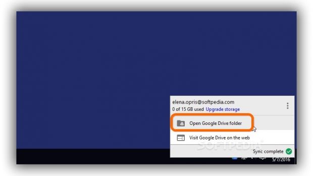 Open Google Drive folder to sync files and folders
