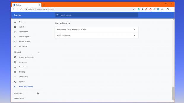 Google Chrome resetting options