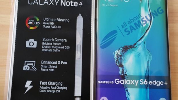 Samsung Galaxy S6 edge+ next to the Galaxy Note 4