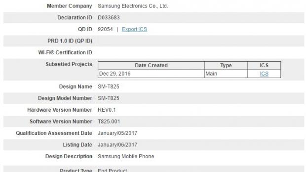 Samsung Galaxy Tab S3 Bluetooth certification