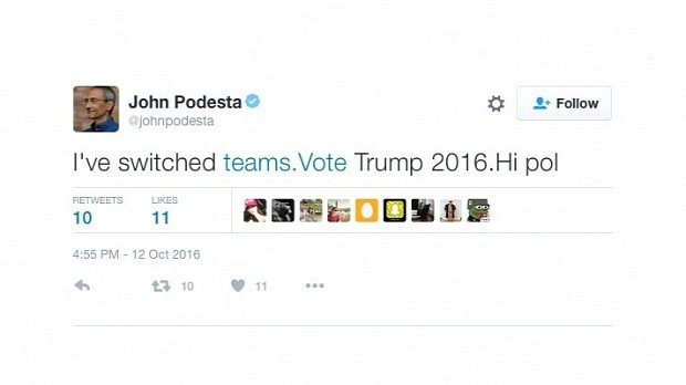 Hackers tweeting from Podesta's account
