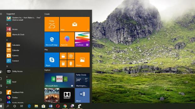Windows 10 Start menu with live tiles