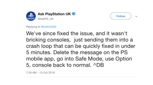 Sony says the issue is now fixed