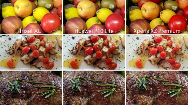 Sony Xperia XZ Premium vs. Huawei P10 Lite vs. Pixel XL food photo test