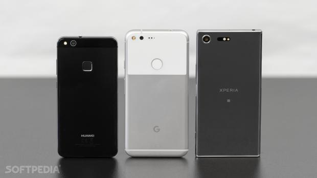 Huawei P10 Lite, Google Pixel XL, and Sony Xperia XZ Premium