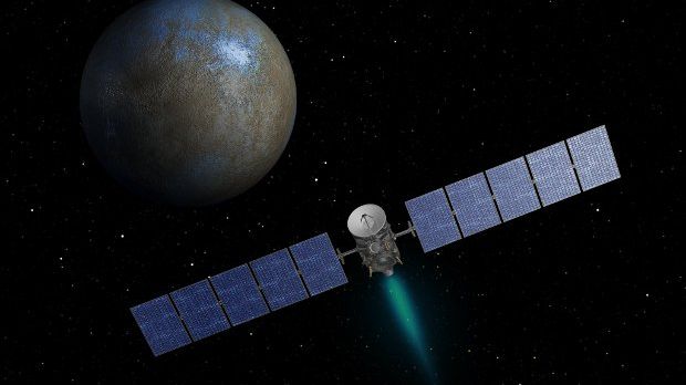 Artist's rendering of Ceres and NASA's Dawn spacecraft
