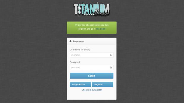 Titanium Stresser login page