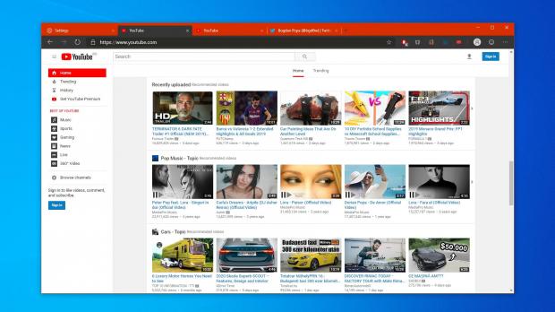 The old YouTube in Microsoft Edge without the extension