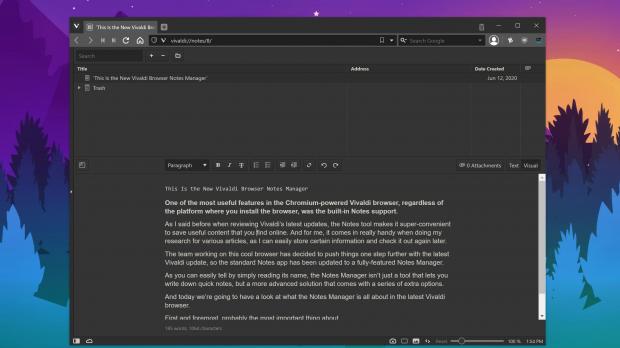 Notes Manager in Vivaldi browser