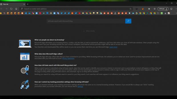 Redesigned Microsoft Edge NTP in InPrivate mode