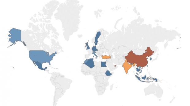 Heatmap of affected countries