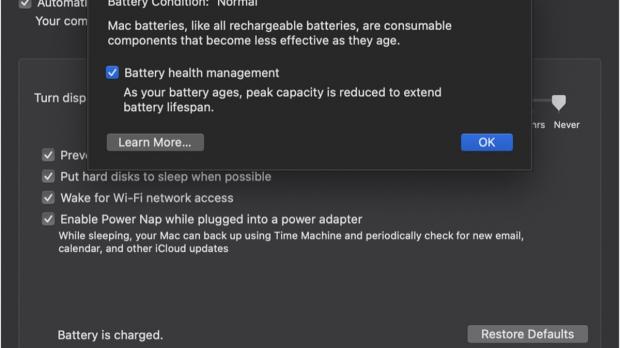Mac battery health management feature