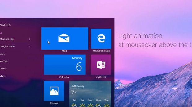 The Start menu has a mouse hover visual effect for live tiles
