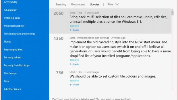 Windows 10 Feedback app and live tile suggestions