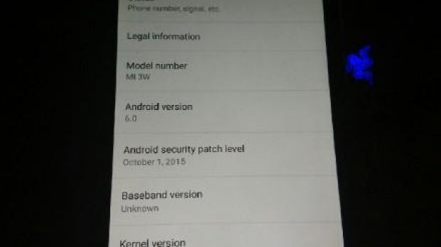 Xiaomi Mi3 showing it runs Android 6.0