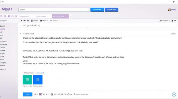 Yahoo Mail app on Windows 10