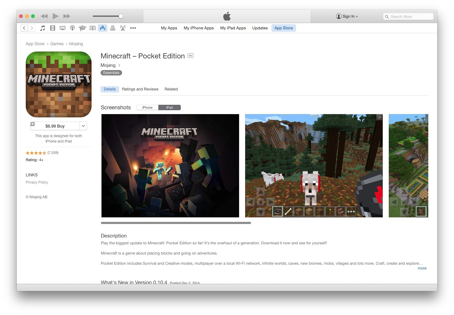 Minecraft on the App Store.  Pocket edition, Minecraft pocket edition, App