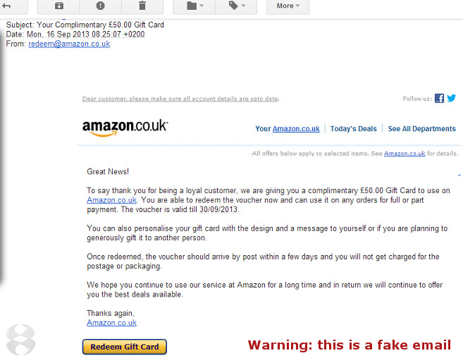 Amazon Customers Warned of Fake "Your Complimentary £50.00 ...