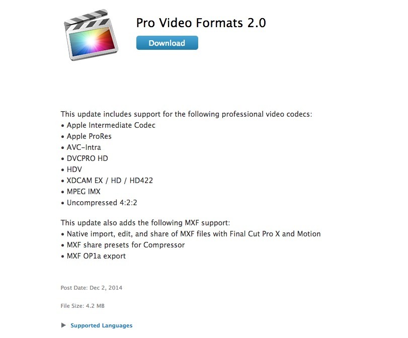 pro video formats 2.0.1 software update