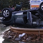 Car Crashes, Flips Over, Lands into Public Fountain in Pittsburgh