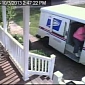 Delivery Van Driver Plows over Lawn to Get Small Parcel to Doorstep