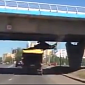 Driver Tries Transporting Deer Statue Under Low Bridge