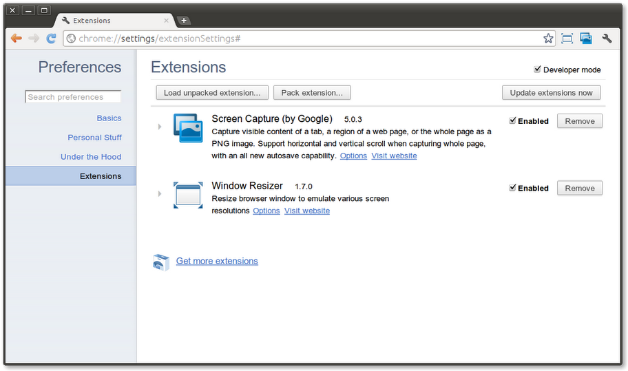 Google Chrome Extensions Manager Integrated Into The Settings Page