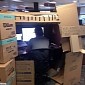 Grown-Up Man Uses Boxes to Turn His Desk into a Fort