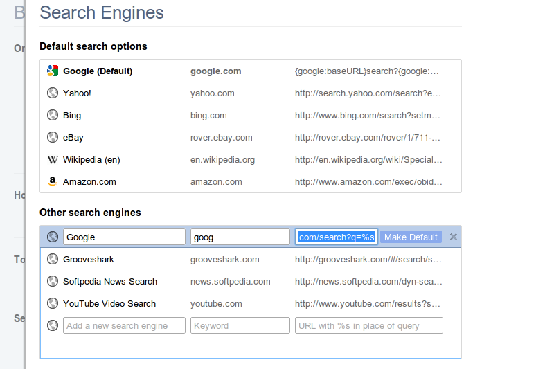 how to make google default search engine google chrome