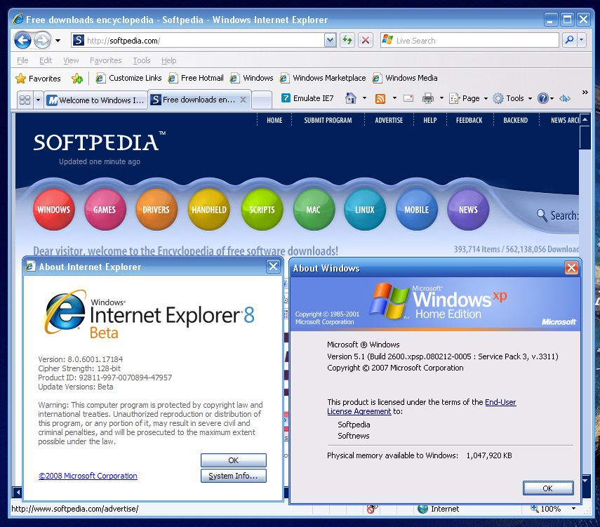 Ie8 Beta 1 And Windows Xp Sp3