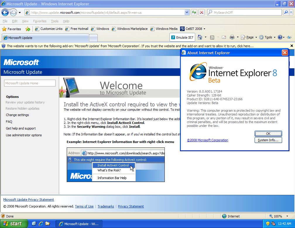 Internet Explorer 8 Beta 1, Emulate IE7 on WU.