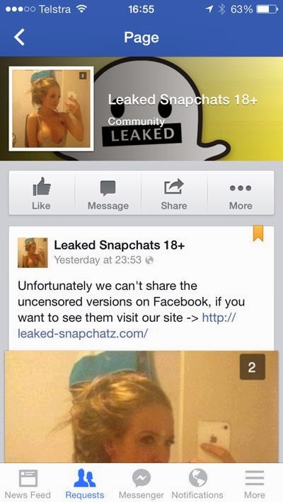 Fake leaked Snapchats Facebook page.
