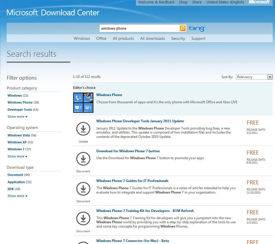 Microsoft download centre