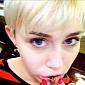 Miley Cyrus Has a Brightly Colored Cat in Her Mouth