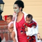 Nadya Suleman in Green Mask, Supermom Mode on Photo Op