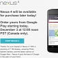 Nexus 4 Available on Google Play Store at 12:00 PST (Canada Only)