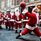 SantaCon Out of Control with 6 Saint Nicks and One Elf Fighting in the Street