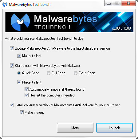 Techbench Malwarebytes' USB for Removing Malware