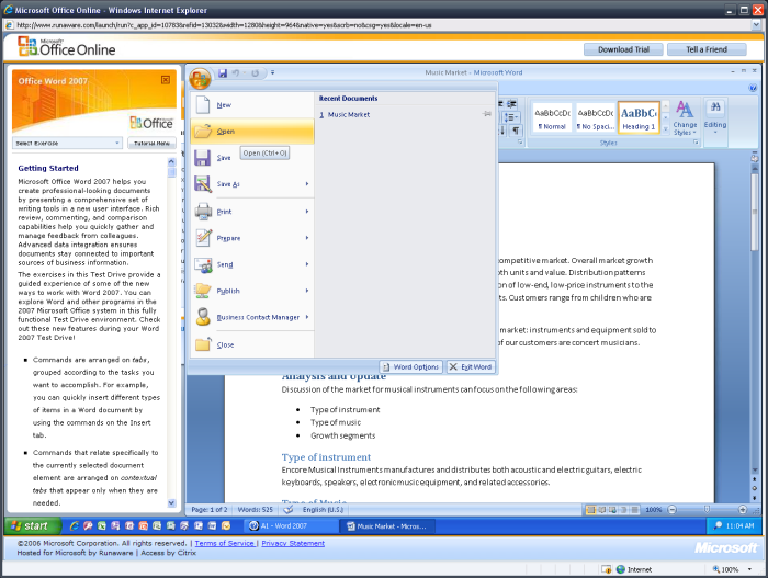 Test Drive Office 2007 Online